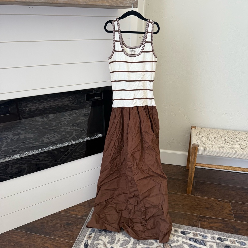 Moon River Brown Striped Midi Dress
